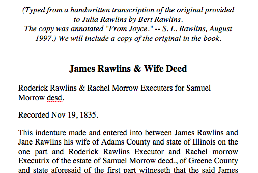 James Rawlins and Jane Sharp Deed