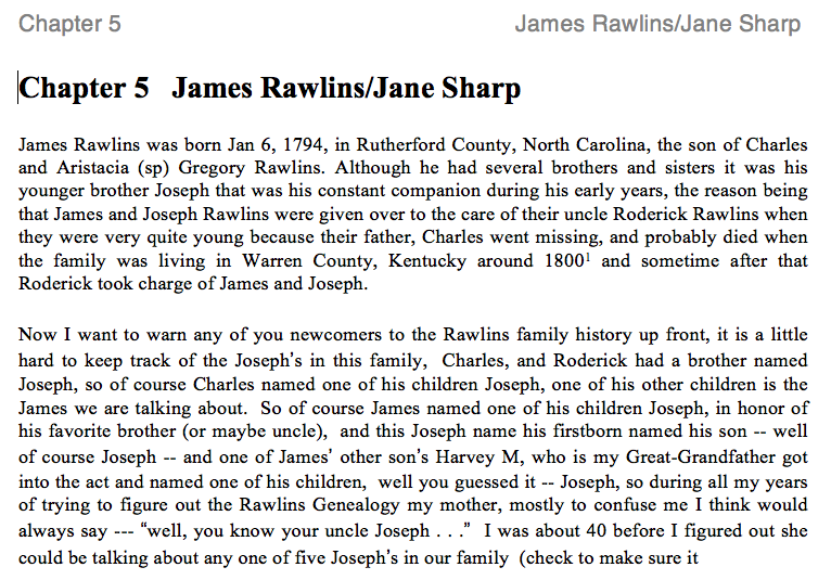 James Rawlins and Jane Sharp History